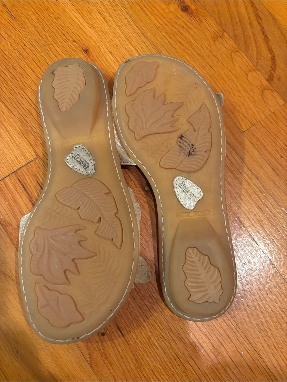 Born Gold Metallic Flower Slide Sandals - Leather Sz 6